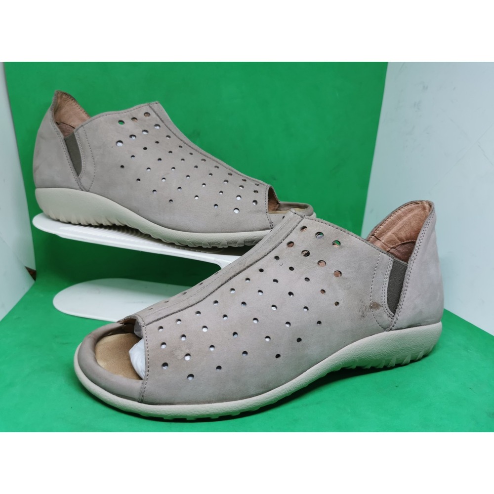 Naot Hikoi Perforated Flat Sandal Gray Leather Suede Womens Shoes Size EU 41/ 10